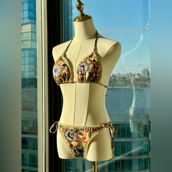 🆕 ZIMMERMANN 🧿 NWT Junie Crochet Edge Floral Print Bikini Sz 3 US 8 / 10 - Picture 9 of 13